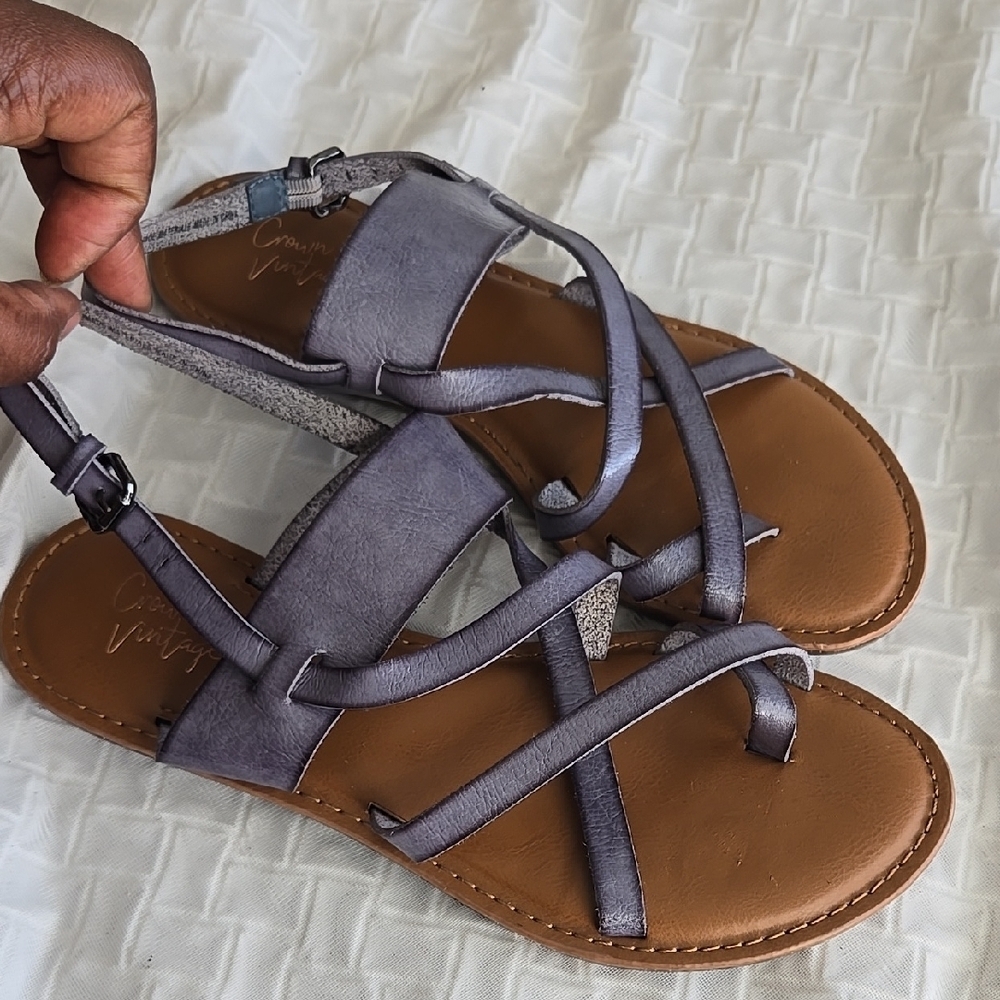Crown Vintage Blue Gray Strappy Sandals Summer Shoes